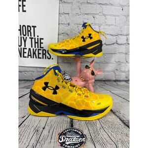 Under Armour Curry 2 Bang Bang Basketball Shoes Men 9.5 Yellow Blue Team USA NEW